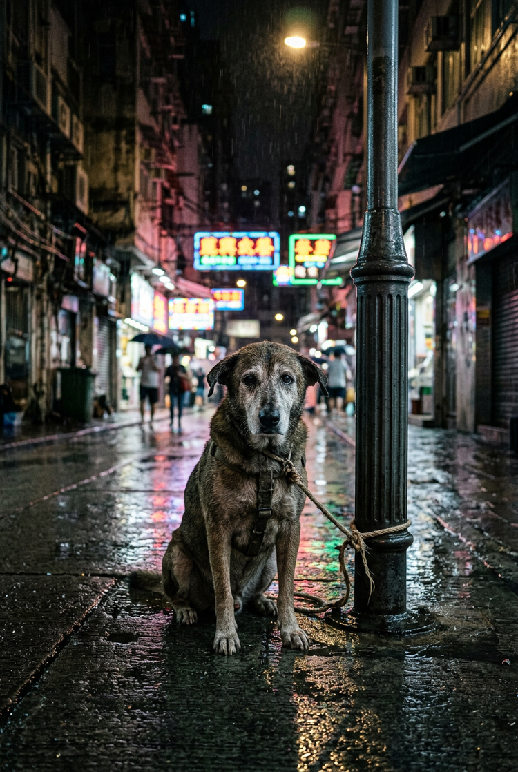 綁在燈柱下的老狗